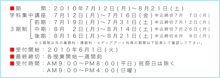 期間・受付開始・最終締切・受付時間