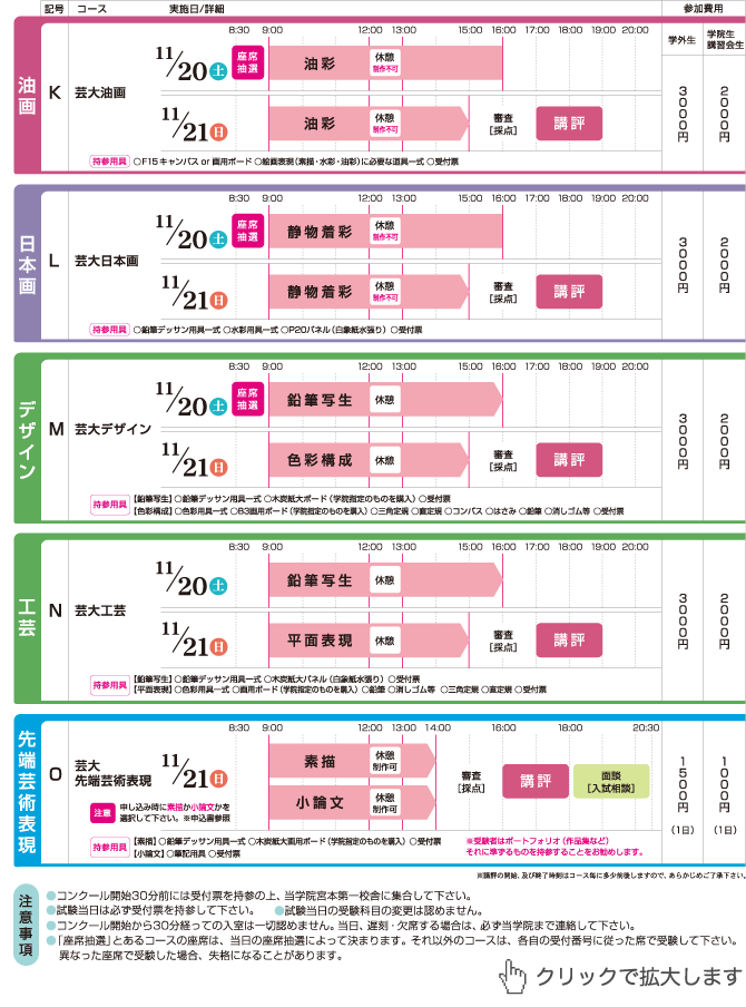 東京芸術大学実技コンクールスケジュール