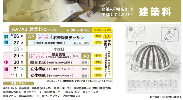 2012年度　春期講習会　建築科　カリキュラム　総合表現