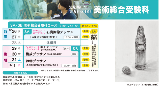 2012年度　春期講習会　美術総合受験科　カリキュラム　卓上静物デッサン